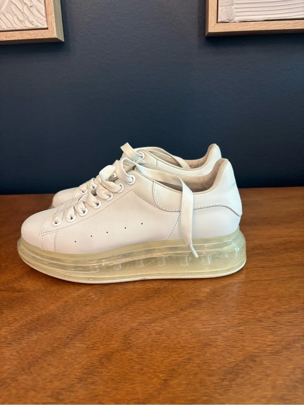 Alexander McQueen White Low-Top Sneakers with Translucent Cream Sole